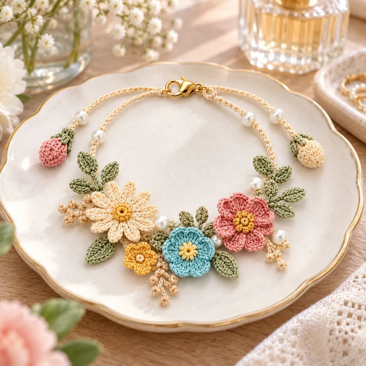 Garden Bloom Crochet Bracelet