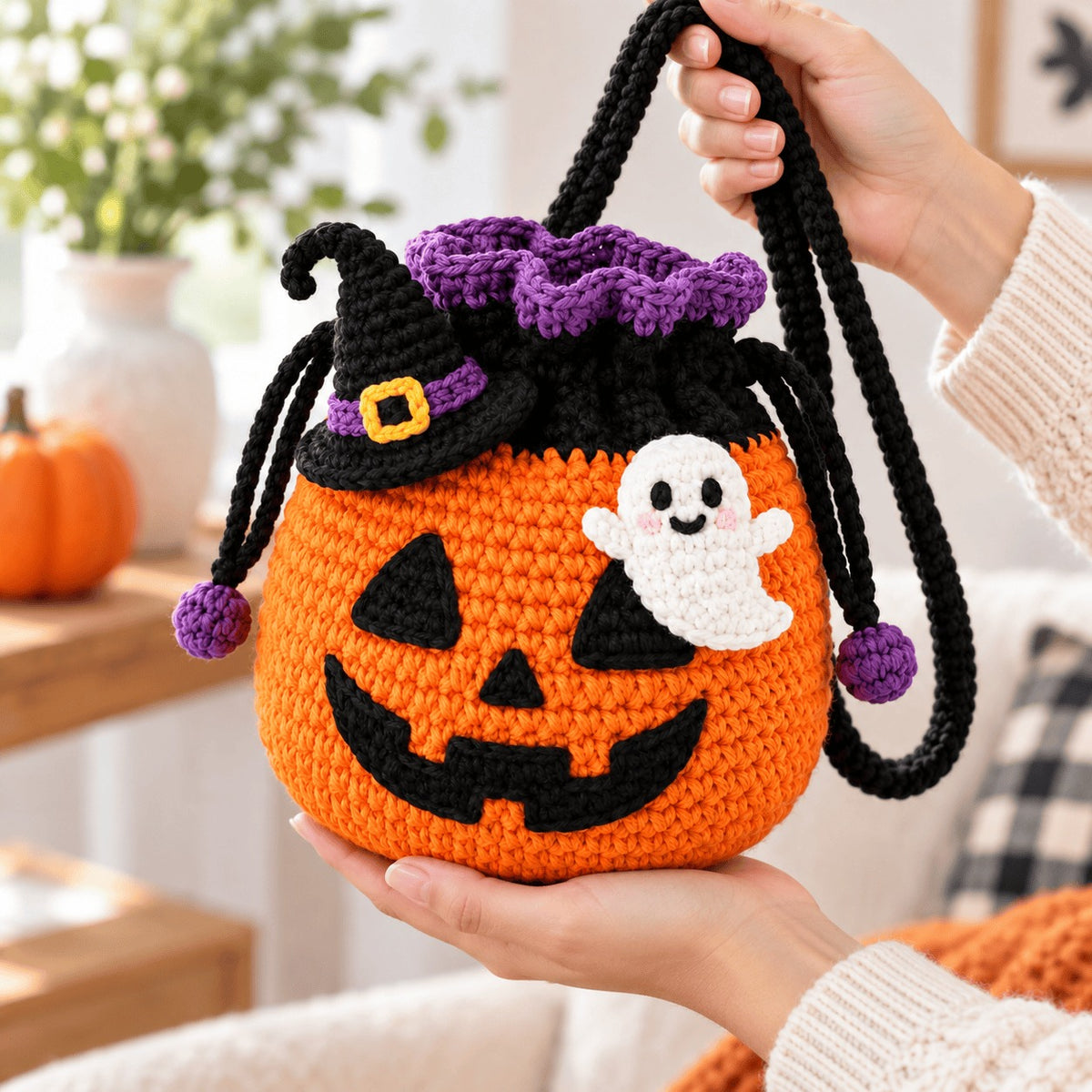 Pumpkin Witch Crochet Bag