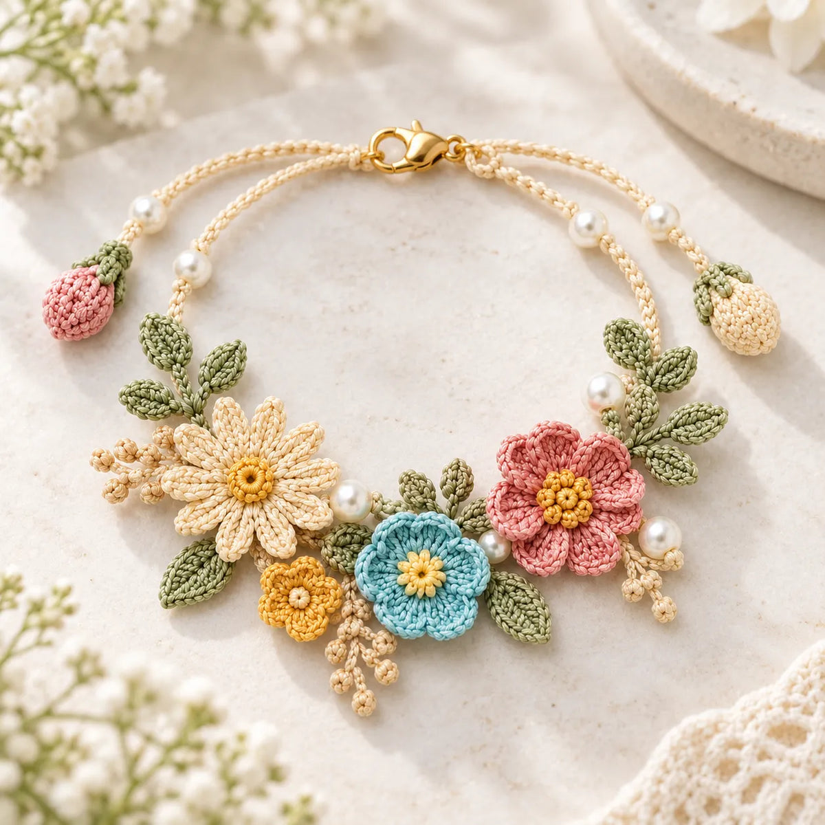 Garden Bloom Crochet Bracelet