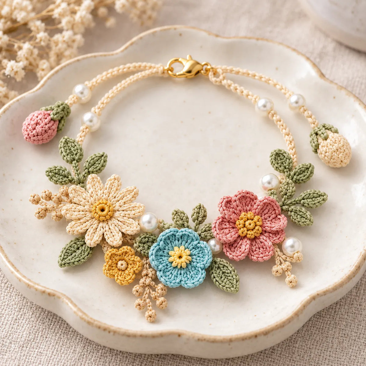 Garden Bloom Crochet Bracelet