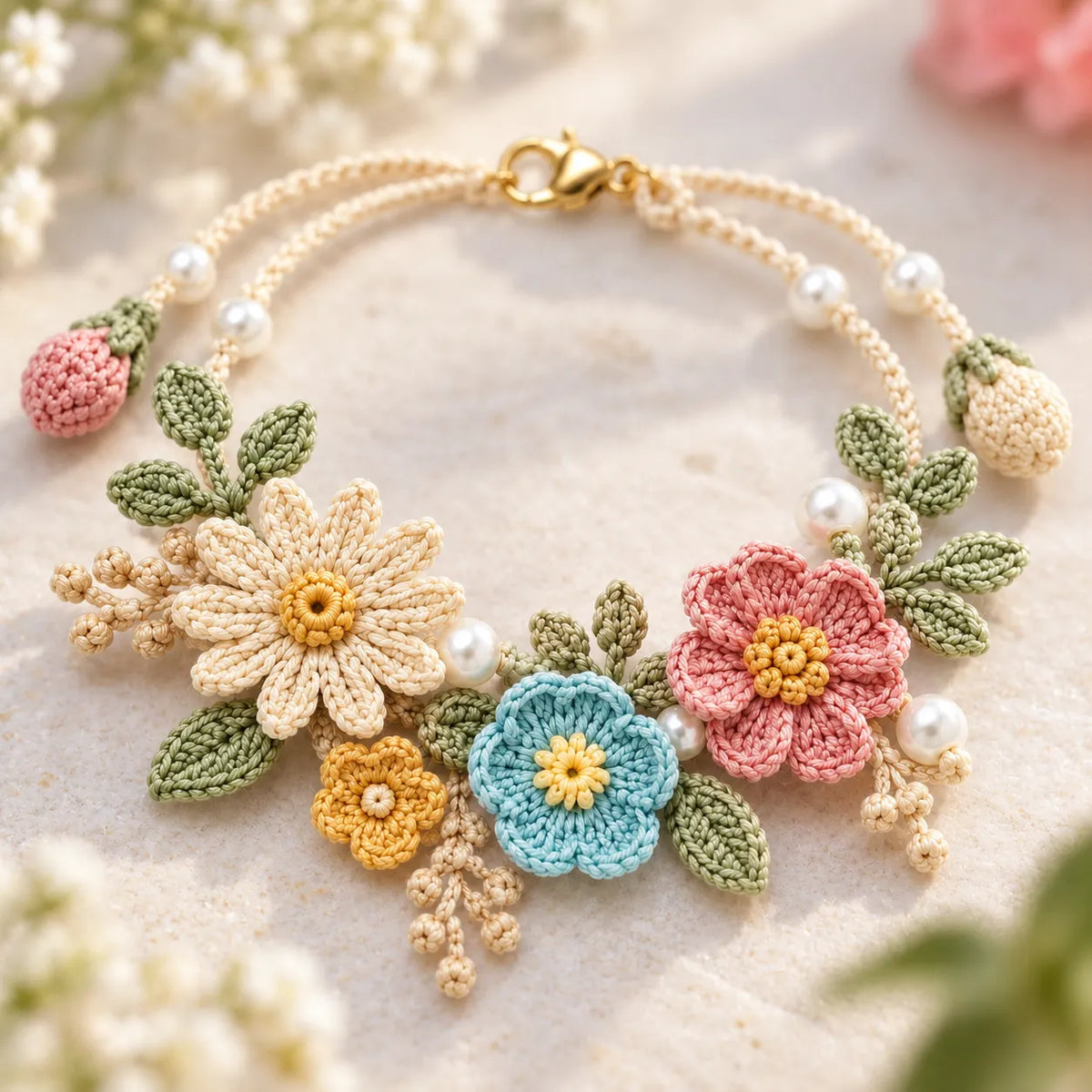 Garden Bloom Crochet Bracelet